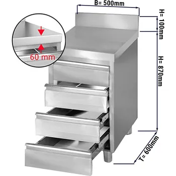 Kuchyňská skříňka G.Gastro Zásuvková skříňka PREMIUM - 0,5 m - se 4 šuplíky & obkladovým panelem