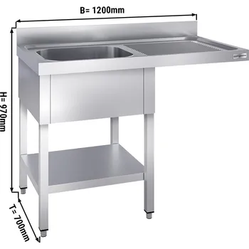 Nerezový dřez G.Gastro Mycí stůl s prostorem na myčku 1,2 m - 1 dřez vlevo D 40 x Š 50 x H 25 cm
