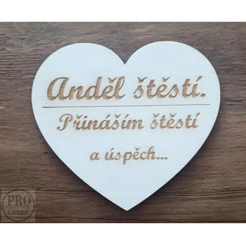 Dřevěné srdíčko anděl štestí