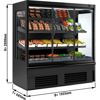 Vinotéka G.Gastro Přístěnný chladicí regál černý - 1,96 x 0,68 m - se 2 policemi & zrcadlem