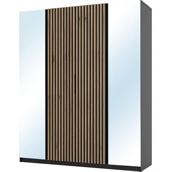 Šatní skříň Šatní skříň KAJA 2LU 2LAM | 200 cm | se zrcadly | VYSOKÁ | černá + lamely