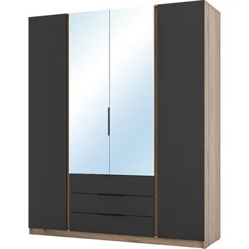 Šatní skříň Šatní skříň KAJA 2F 2LU 3S | 200 cm | se zrcadly | VYSOKÁ | evoke/černá