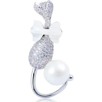 Brož B-TOP Brož Kočka s mašlí a perlou