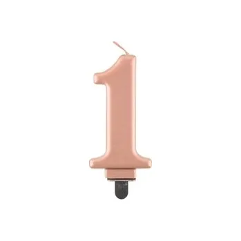 Dortová svíčka Dortová svíčka metalická - Číslice 1 / RŮŽOVÁ