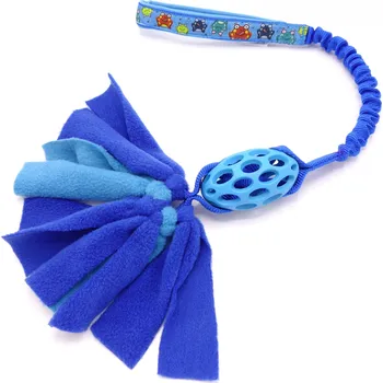 Hračka pro psa Přetahovadlo pro psa s rugby míčkem a střapcem – malé Vyberte barvu: Modrá, Motiv: Žába