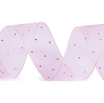 Stuha Organzová stuha s broušenými kamínky šíře 38 mm 2 růžová sv.