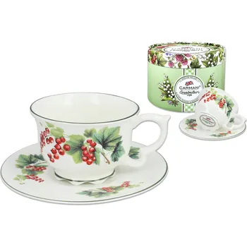 Babiččin porcelánový šálek s podšálkem, Červený rybíz CARMANI - 340 ml