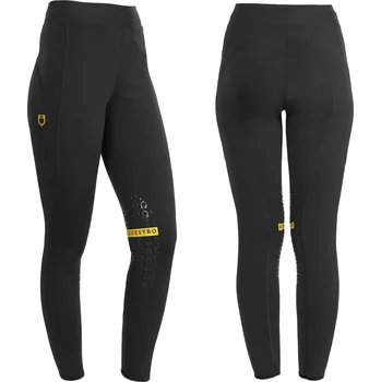 Jezdecké kalhoty EQUESTRO Legíny jezdecké Kao Equestro, s gripem na kolenou, dámské, black/yellow XS