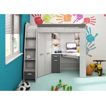 Dětská skříň Dětský pokoj zvýšená multifunkční postel Antresola grafit Levá strana