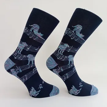 Dámské ponožky Dámské ponožky s ruličkovým lemem Trepon Mozart, tmavě modré (bavlněné vzorovené ponožky pro muzikanty)