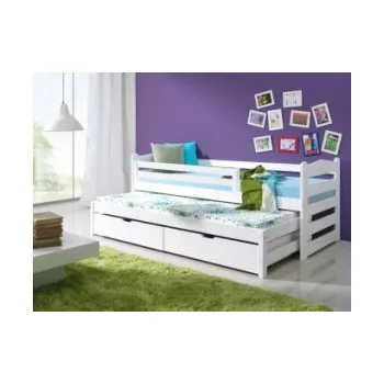 Dětská postel Dřevěná postel TOSIA 190 x 90 cm s přistýlkou a úložným prostorem Bílá (Masivní dřevěná postel)