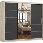 Šatní skříň GOFREDO se zrcadlem, dub sonoma/černá +možnost VÝNOSU + vyzvednutí ZDARMA