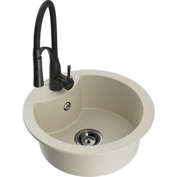 Granitový dřez Mexen Diego granitový dřez s 1 komorou a kuchyňskou baterií Aster, béžový - 6512-69-73450-70-B Granitové dřezy s baterií