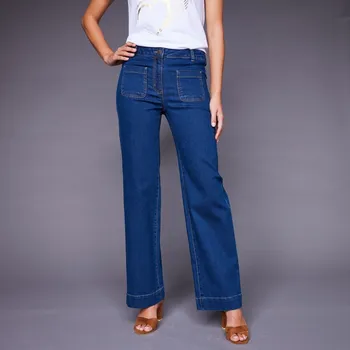 Dámské džíny Široké džíny s vysokým pasem pro postavu méně než 160 cm modrá 38