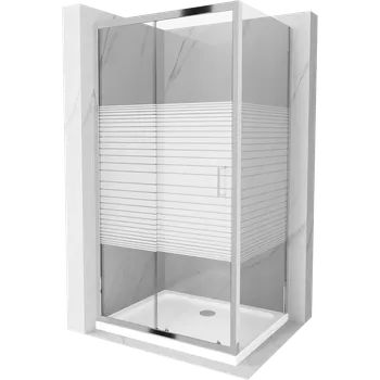 Mexen Apia posuvná sprchová kabina 90 x 100 cm, bílé pruhy, chrom + sprchová vanička Flat - 840-090-100-01-20-4010 Sprchové kouty s vaničkou