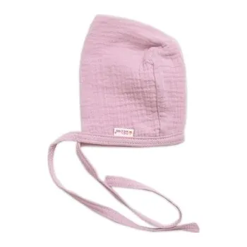 Mušelínová čepička na zavazování bonetka Girl, Hand Made, pudrová, růžová; 50 (0-1m)