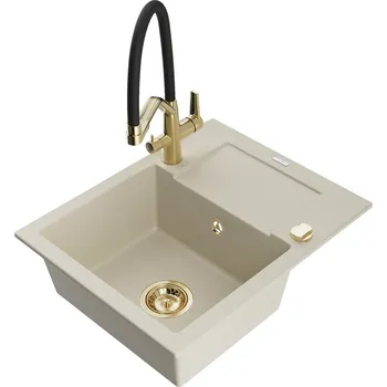 Mexen Enzo 1miskový granit dřez s odkapem a baterií Duo, béžová 6506-69-671701-57-G