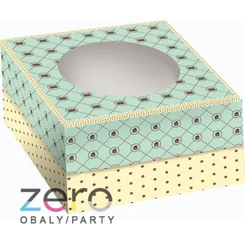 Jednorázové nádobí Krabice dortová s okýnkem 320 x 320 x 140 mm (2dílná) - barevná