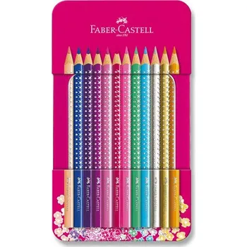 Výtvarná sada Pastelky Faber-Castell Sparkle v plechové krabičce - 12 základních barev
