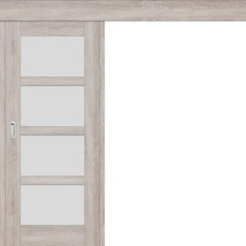 Interiérové dveře ERKADO Posuvné dveře na stěnu Juka 4 - Dub šedý Greko, 80/197 cm
