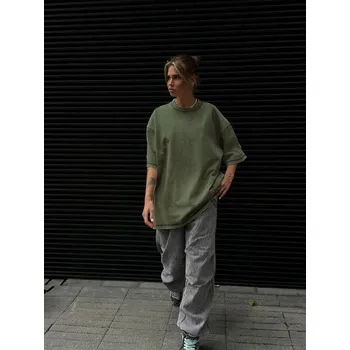 Dámské tričko Dámské oversize bavlněné tričko Barva: Tmavě Zelená, Velikost: 3XL