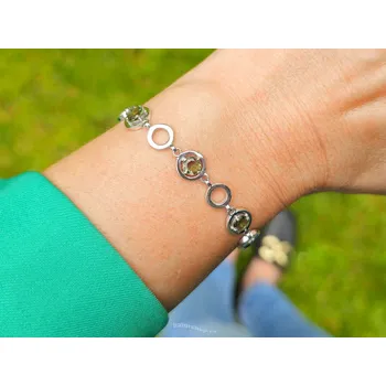 Náramek Stříbrný náramek s vltavíny standard brus Ag 925/1000 + Rh 18cm 9,0g