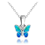 MINET Třpytivý stříbrný náhrdelník MOTÝLEK s modrým opálem