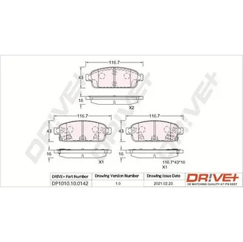 Brzdová destička Sada brzdových destiček, kotoučová brzda Dr!ve+ DP1010.10.0142