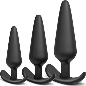Dildo SuperLove Silicone Anal Plug Training Set for Beginners & Advanced Black