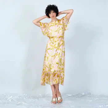 Dámské šaty Dlouhé hedvábné šaty květ 9812B Italy barva: zelená světlá, velikost: Univerzální-jedna velikost