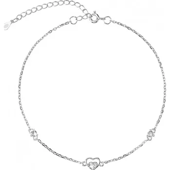 Řetízek Stříbrný řetízek na nohu srdíčka a bílé zirkony 16007.1