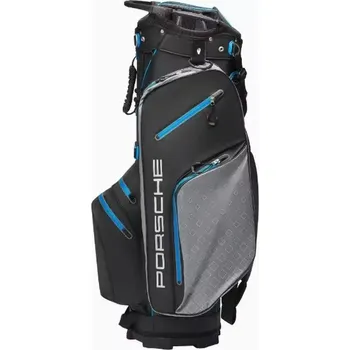 Golfový bag PORSCHE Golf Cartbag Sport Golfový bag taška na vozík černá modré detaily (Prostorná golfová taška z voděodolného nylonu s polstrovaným ramenním popruhem a lemovanou vnitřní kapsou.)