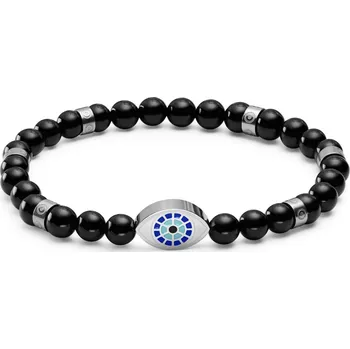 Náramek Evil Eye | Náramek z onyxových korálků stříbrné barvy - Waykins