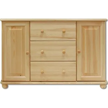 Nábytek Dřevěná komoda 3 šuplíky + dvířka DN121 borovice masiv NELAKOVANÁ