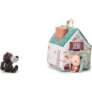 Hračka pro nejmenší Lilliputiens - textilní domeček s pohádkou O vlkovi a třech malých prasátkách