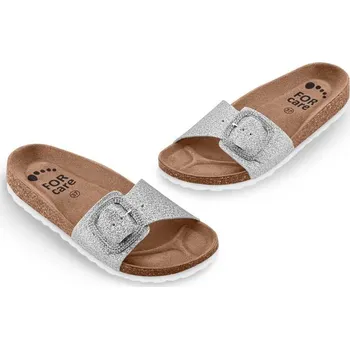 Dámské pantofle Zdravotní dámské korkové nazouváky FORcare 230063 stříbrná třpytky Velikost: 39