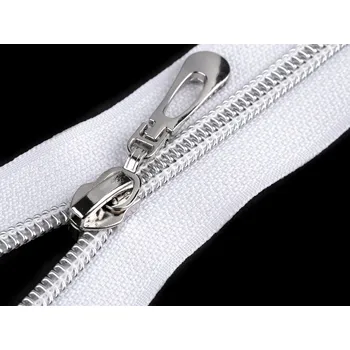 Zip Spirálový zip No 7 délka 70 cm se stříbrnými zoubky, malé, 101 bílá