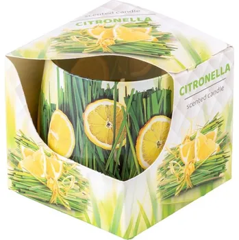 Svíčka Vonná svíčka ve skle dekorační v krabičce, Citronella 75x75mm 100 gram 230 gram