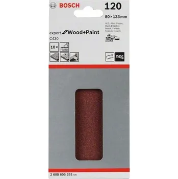 Brusný papír 10x Brusný papír do vibrační brusky Bosch C430, 80x133mm, zr.120 8 otvorů (2608605281)
