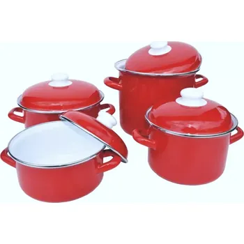 Sada nádobí Sada nádobí čtyřdílná červená bordó malá (čtyřdílná souprava červeného nádobí bordó Perfect Home, uvnitř bílé s chromovým lemem)