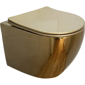 Klozet BPS-koupelny Závěsná WC mísa se SoftClose sedátkem HYD-4153, bílá/zlatá