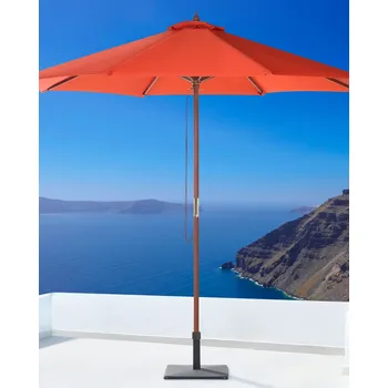 Slunečník Slunečník červený polyester / březové dřevo Ø 270 cm terasa balkon zahrada Beliani