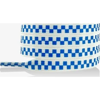 Tkaničky do bot Široké tkaničky s šachovnicovým potiskem, jeden pár - Modré, 120 cm