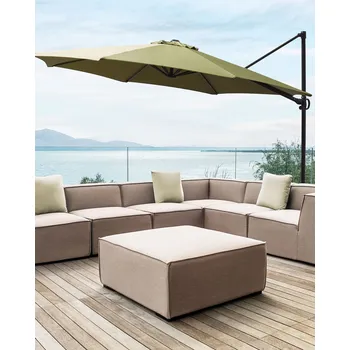 Stínicí technika Zahradní slunečník olivově zelený plachta černá tyč 295 cm konzolový otočný UV odolný počasí Beliani