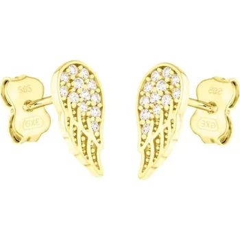 Náušnice Náušnice ze žlutého zlata andělské křídlo se zirkony NA1542F + DÁREK ZDARMA