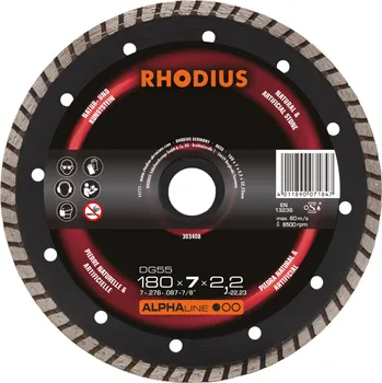 Řezný kotouč RHODIUS Diamantový řezný kotouč DG55 180 x 7,0 x 2,2 x 22,23 ALPHAline