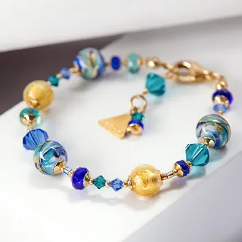 Náramek Lampglas Náramek Blue Capsule s 24karátovým zlatem v perlách Lampglas