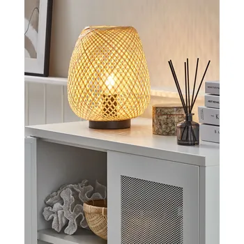 Lampička stolní lampa bambusové světle hnědé dřevo boho styl Beliani