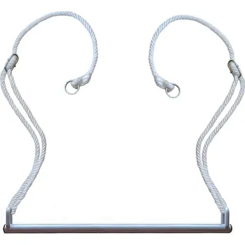 Akrobatický trapéz, hrazda visutá 60 cm s provazy a karabinami, stříbrná