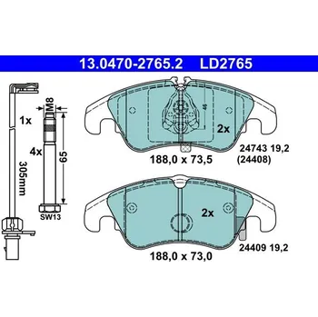 Brzdová destička Sada brzdových destiček, kotoučová brzda ATE 13.0470-2765.2